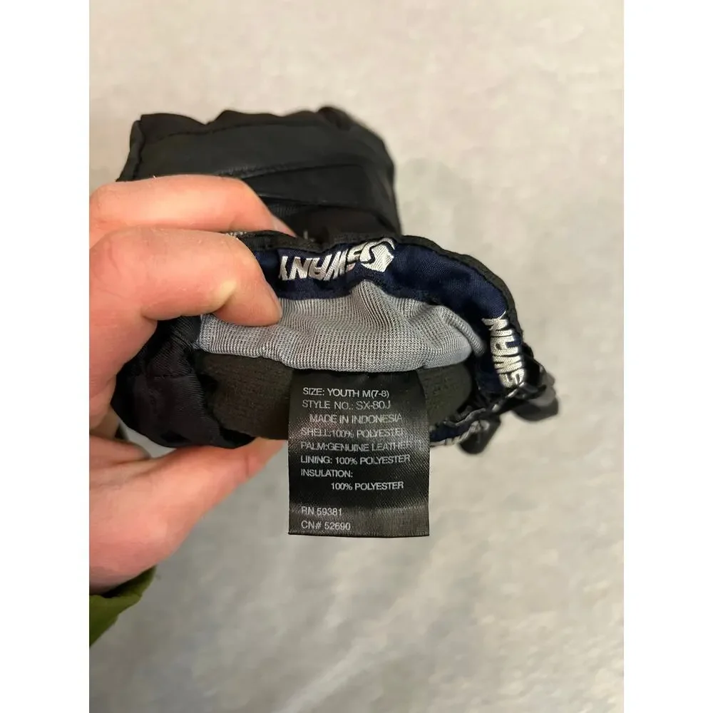Swany x change junior medium 7-8 yo gloves ski snowboard black leather mittens